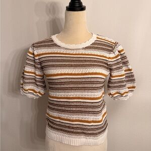 House of Harlow 1960 metallic Striped Puff Sleeve Crochet Top